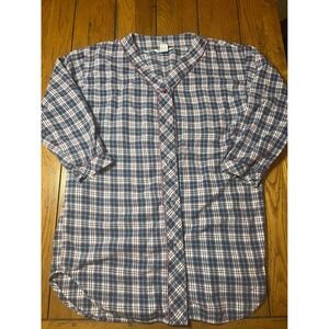 Partners Intimates Blue Burgundy Plaid Cotton Flannel Sleep Shirt Nightgown L